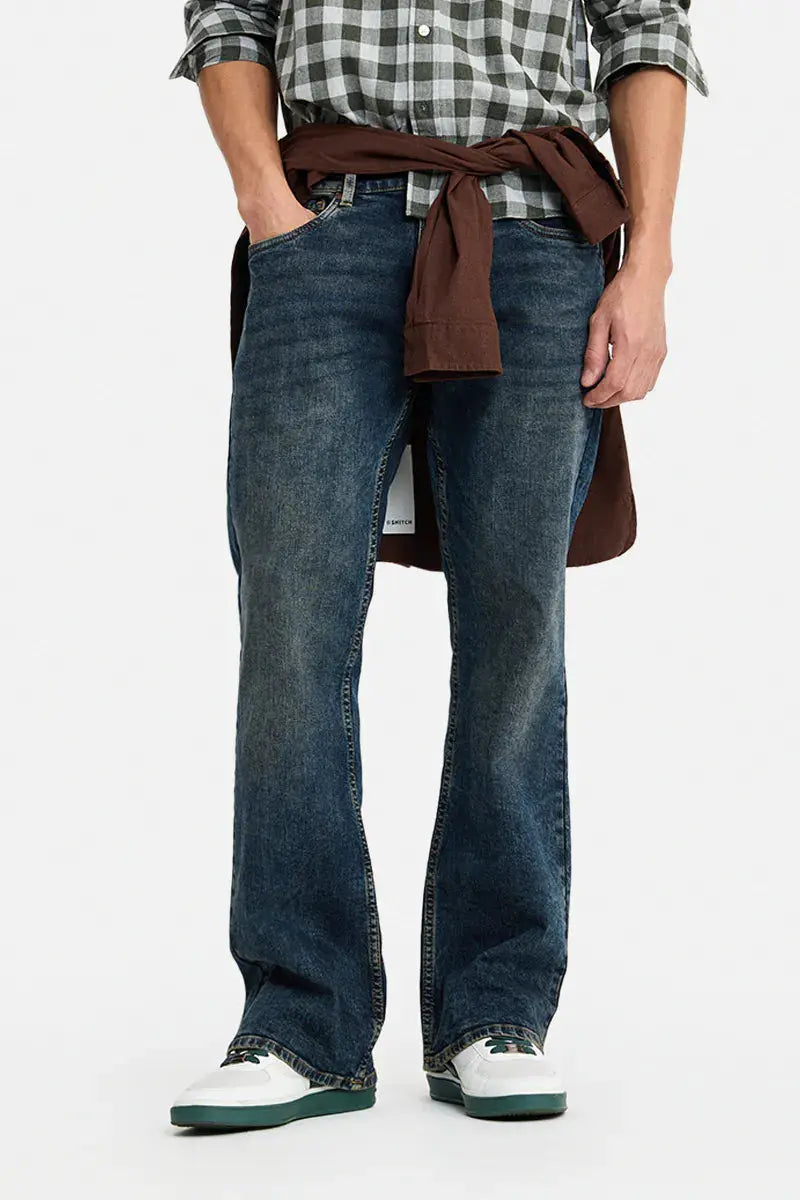 Men’s Washed Blue Bootcut Jeans | Relaxed Fit Casual Denim Pants Overa fashion