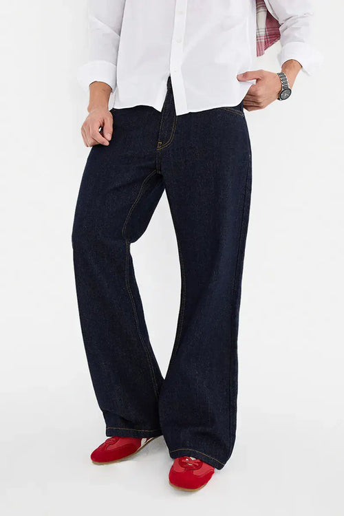 Men’s Dark Wash Wide Leg Jeans | Premium Relaxed Fit Denim Overa fashion